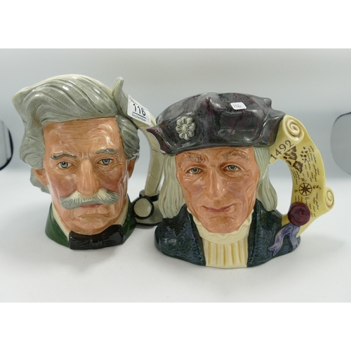 116 - Royal Doulton Large Character Jugs:Mark Twain D6654 and Christopher Columbus D6891. (2)