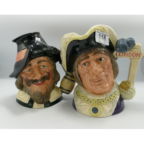 118 - Royal Doulton Large Character Jugs:Dick Whittington D6846 and Guy Fawked D6861. (2)