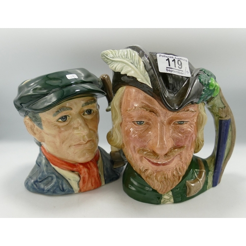 119 - Royal Doulton Large Character Jugs:Little Mester D6819 and Robin Hood D6527. (2)