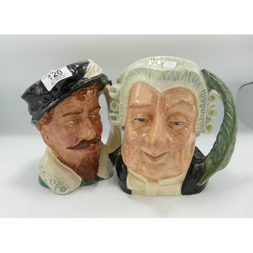 120 - Royal Doulton Large Character Jugs:Sir Francis Drake D6805 and The Lawyer D6498. (2)