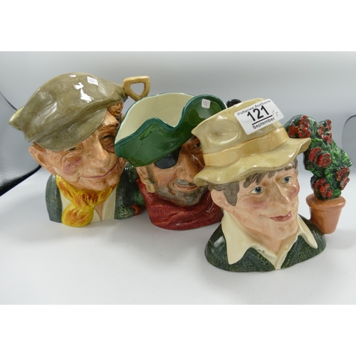 121 - Royal Doulton Large Character Jugs:The Gardener D6630,Smuggler D6616 and The gardner D6867. (3)