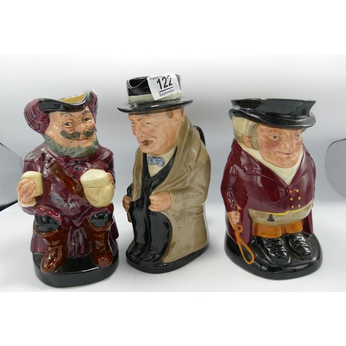 122 - Royal Doulton large toby Jugs:Winston Churchill, Falstaff and The Huntsman. (3)