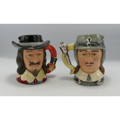 129 - Royal Doulton Small Character Jug Oliver Cromwell D6986, King Charles the First D6985 limited editio... 