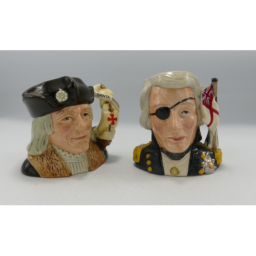 130 - Royal Doulton small character jugs Nelson D6963 and Christopher Columbus D6911, both limited edition... 