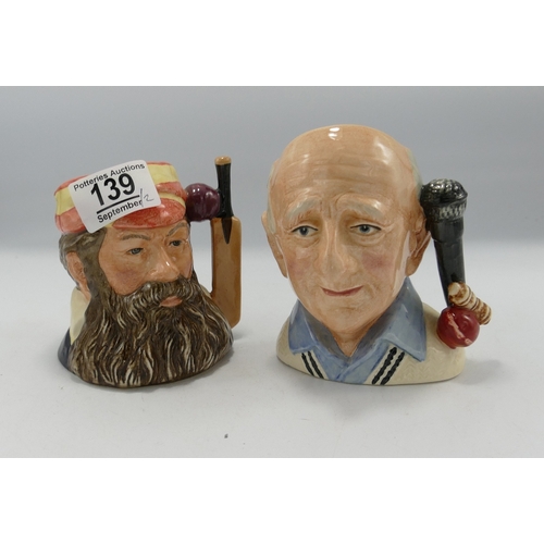 139 - Royal Doulton Small Cricketers Character Jugs:W.G.Grace D6845 and Johnners D7018, both limited editi... 
