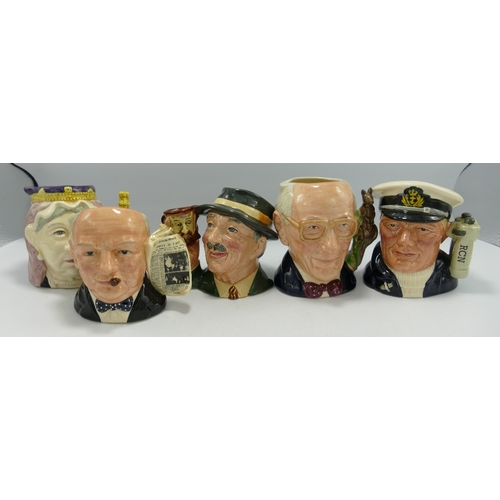 145 - Royal Doulton Small Character Jugs: Queen Victoria D6913, The Collector D6906, John Shorter D6880, T... 