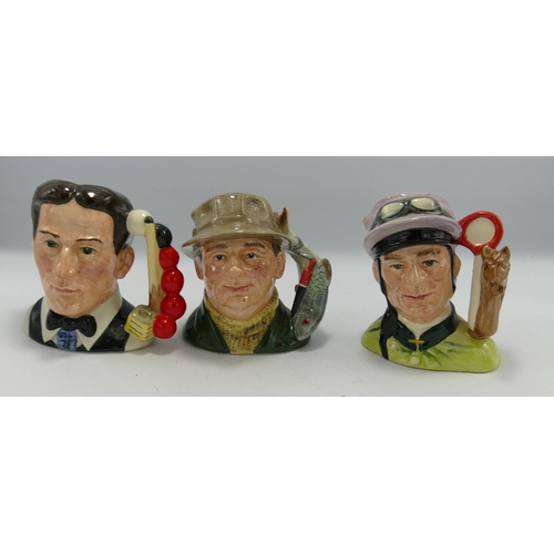 147 - Royal Doulton Small Character Jugs: The Snooker D6879, The Angler D6866 & The Jockey D5877(3)