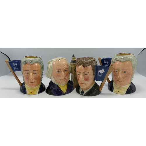 148 - Royal Doulton Small Character Jugs: Micheal Doulton D6921 x 2 , Micheal Doulton D6808 & John Doulton... 
