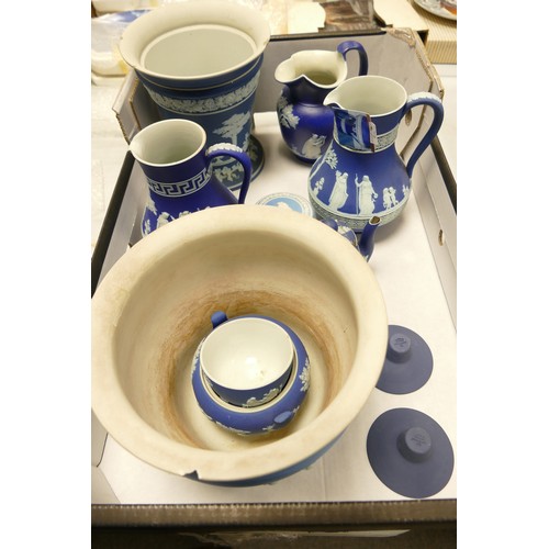 4b - A collection of Wedgwood damaged Jasperware to include: Planters, jugs, lidded pots etc.