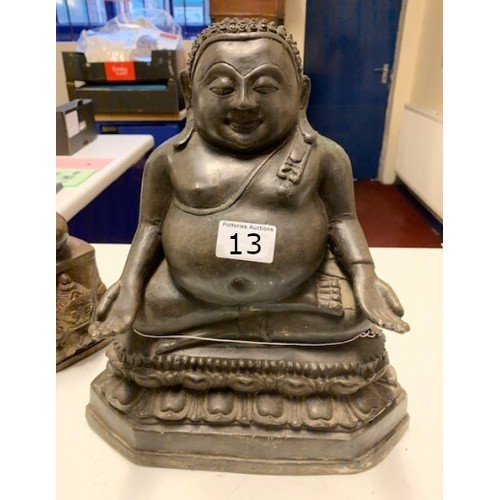 13 - A modern bronze seated Buddha figure: height 33cm.