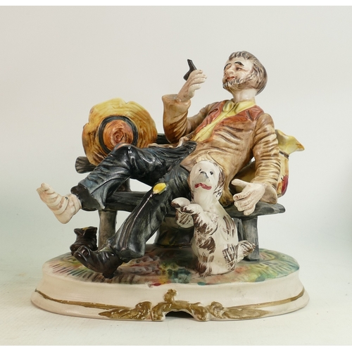 167 - Capodimonte Tramp Figure: damage to pipe, height 23cm