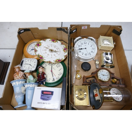 20 - A mixed collection of Mantle & Wall Clocks including: Royal Albert Old Country Rose together with la... 