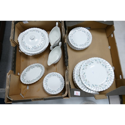 36 - A collection of Johnson Bros Snow White Regency Patterned dinner ware to include: dinner plates, sid... 