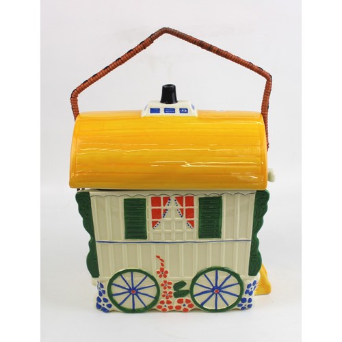 1 - Old Romany Bone China Gypsy Caravan Vardo Biscuit Barrel: height 29cm