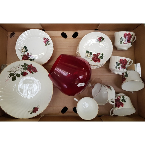 39V - Royal Stafford tea set (18pc): similar fruit/serving bowl and a large decorative red brandy glass (1... 