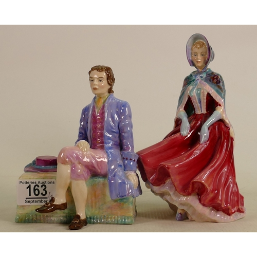 163 - Paragon Pottery Figure Man Seated With Hat : together with similar restored lady figure Wuthering He... 