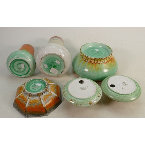 781 - A collection of Shelley Harmony drip ware vases, bowls & candlesticks: Varying shapes, height of tal... 