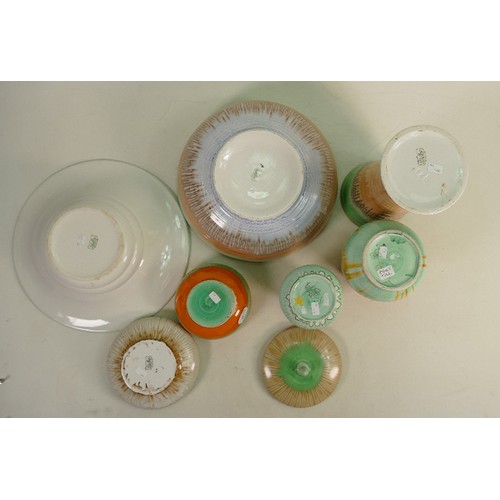 782 - A collection of Shelley Harmony drip ware vases, bowls & lidded powder bowl: Varying shapes, height ... 