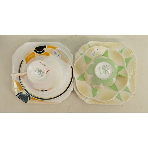 789 - Two Shelley trios:
Dainty floral handled 11993 yellow green shaded trio and a Vogue shaped 11747 Art... 
