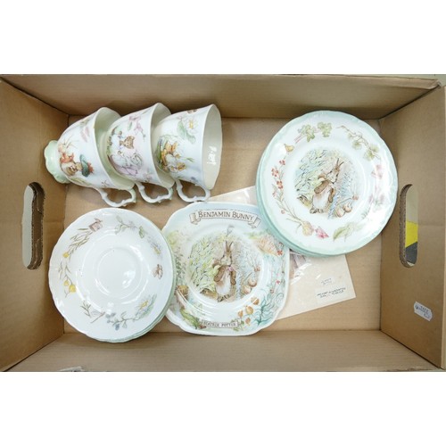 799 - A collection of Royal Albert Beatrix Potter tea ware: Comprising cups, saucers and plates. (Some mar... 