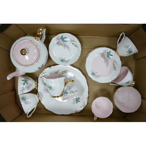 56 - Queens ware Louise tea set: to include cake plate, 6 trio's, milk jug, sugar bowl, teapot