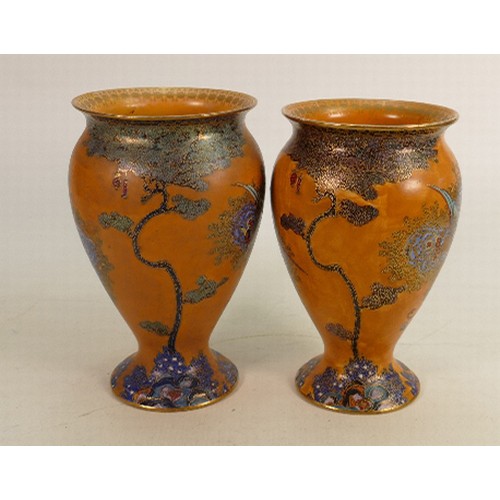 264 - Pair of Carltonware vases in the Chinese bird and cloud design: Shape 406, height 20cm. (2)