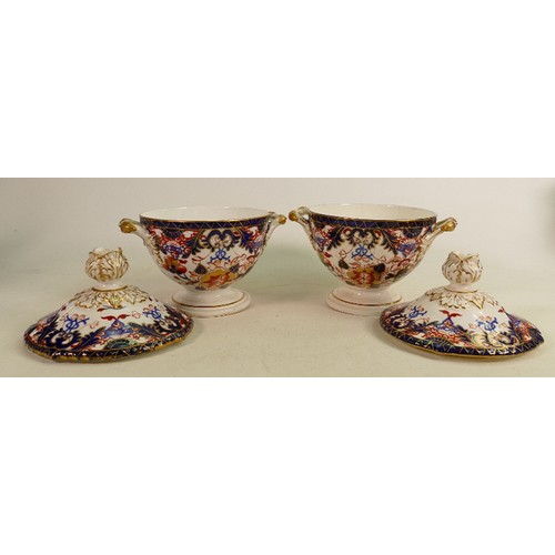 292 - Pair of 19th century Crown Derby tureen & covers: Decorated in the Kings pattern, diameter 17cm. (On... 