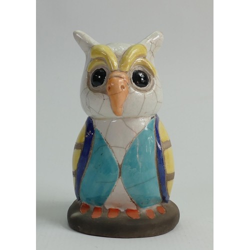 318 - Small glazed studio pottery Grotesque owl: Height 13cm ref 4. Raku style.