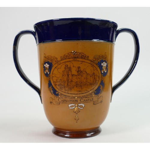 399 - Doulton Lambeth two handled commemorative loving cup: H.R.H The Prince Of Wales, height 18cm.