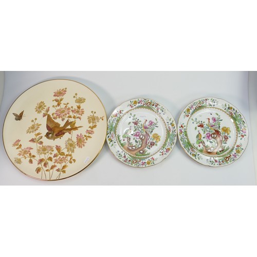 414 - Three 19th century decorative wall plates: With images of birds & foliage, smaller marked T Goode & ... 