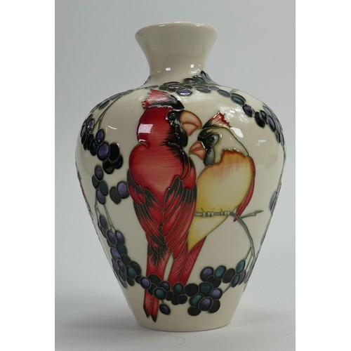 440 - Moorcroft Red Cardinals vase: Trial piece, height 19cm.