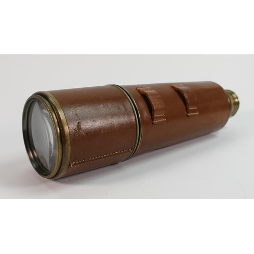 442 - Early 20th century brass and leather clad Broadhurst-Clarkson 4 draw field telescope: Makers name en... 