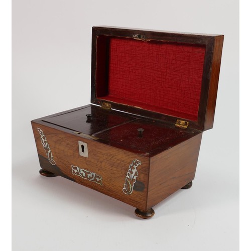 661 - Regency tea caddy and Victorian writing slope: A rosewood inlaid sarcophagus shaped tea caddy 21cm x... 