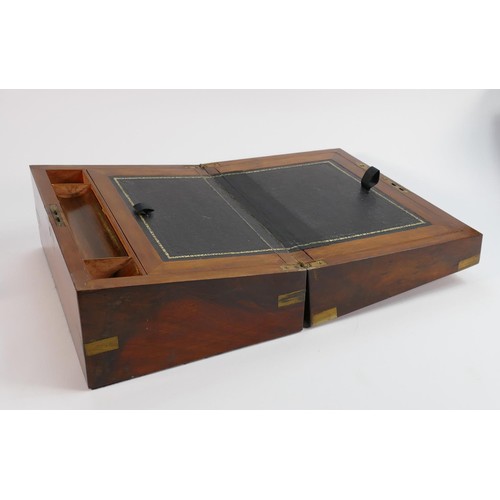 663 - Brass bound mahogany writing slope: 30cm x 23cm x 16cm.