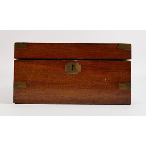 663 - Brass bound mahogany writing slope: 30cm x 23cm x 16cm.