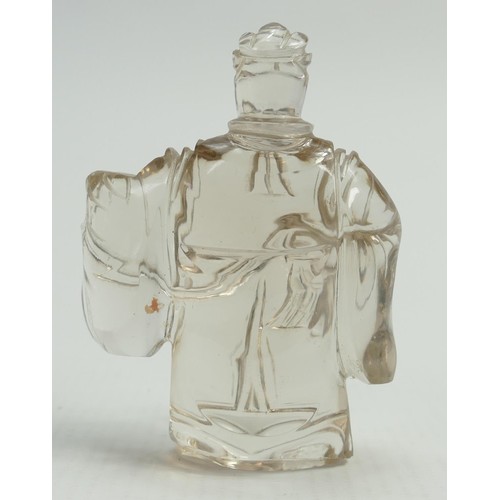 669 - 20th century rock crystal figure of a Mandarin: Damage to outstretched arm noted, height 9cm.