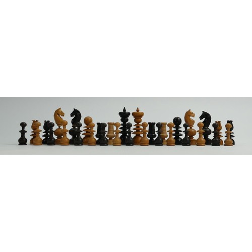 703 - 19th century St George pattern wooden chess set made up from an assortment of sets: Height of King 7... 