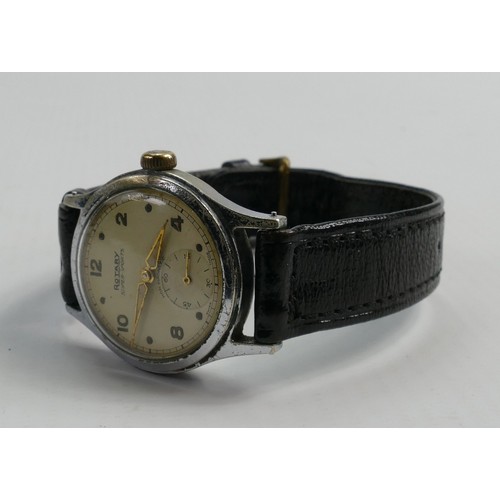 633 - Rotary 1940/50s Super Sports stainless steel wristwatch: Mechanical movement with leather strap, dia... 