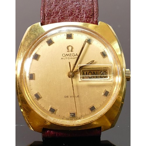 634 - Omega De Ville Automatic Day Date gentlemans wristwatch: c.1970. 20 micron gold electroplated case w... 