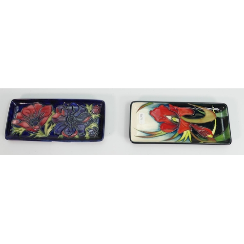 177 - Moorcroft Clematis & Trial Satin Flower(hairline to rear) Patterned Oblong trays: 20cm x 9cm