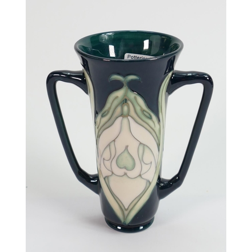 179 - Moorcroft Snow Drop Patterned two Handled Vase: MCC backstamp, height 15cm