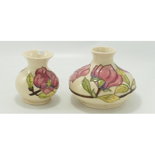 30 - Moorcroft Pink Magnolia on Cream Ground Vases: height of tallest 11cm