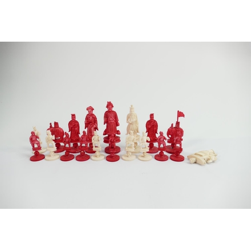 510 - A collection of early Bone Chess Pieces: tallest 9.5cm , flags missing from Rooks & spears missing f... 