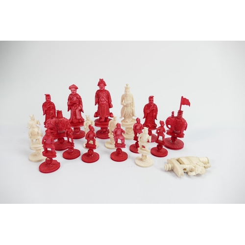 510 - A collection of early Bone Chess Pieces: tallest 9.5cm , flags missing from Rooks & spears missing f... 