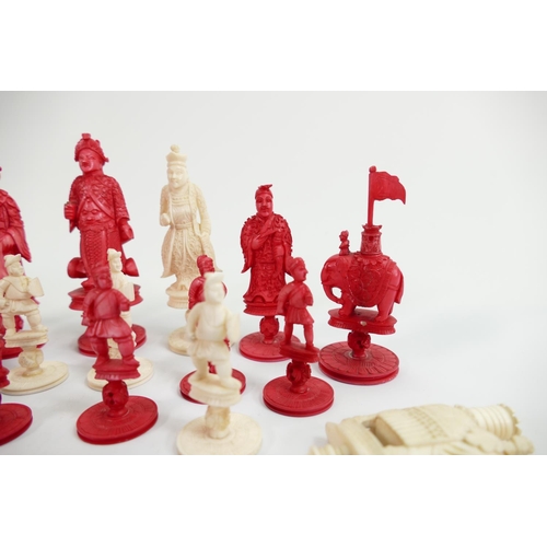 510 - A collection of early Bone Chess Pieces: tallest 9.5cm , flags missing from Rooks & spears missing f... 