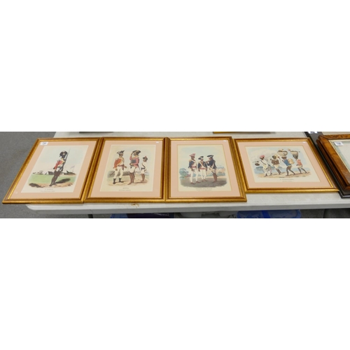 755 - 4 coloured prints depicting Indian soldiers working for British c 1800: Three measuring 43cm x 36.5c... 