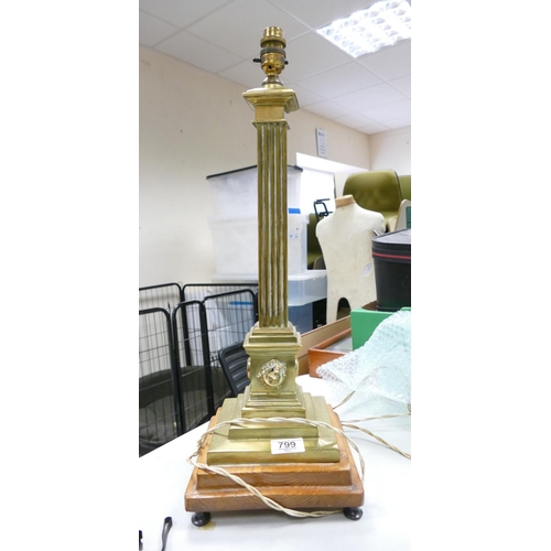 799 - Large Heavy Brass Column Electric Lamp : height 57cm