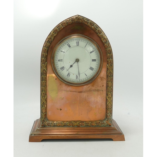 800 - Early 20th Century Copper Brass Mantle Clock: height 23.5cm