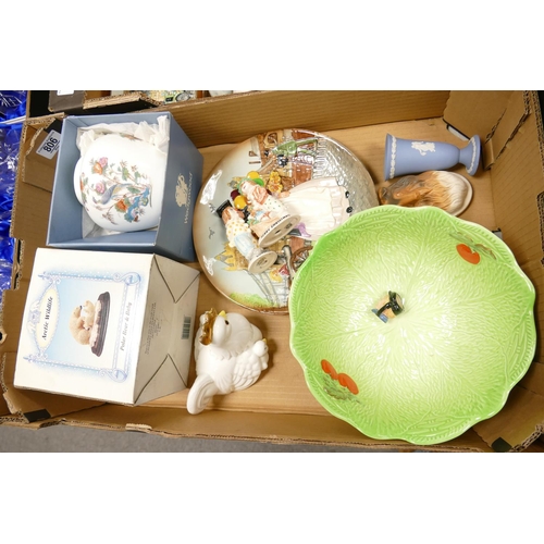 806 - A mixed collection of items to include: Beswick Cabbage Ware fruit bowl, Embossed Royal Doulton Plat... 