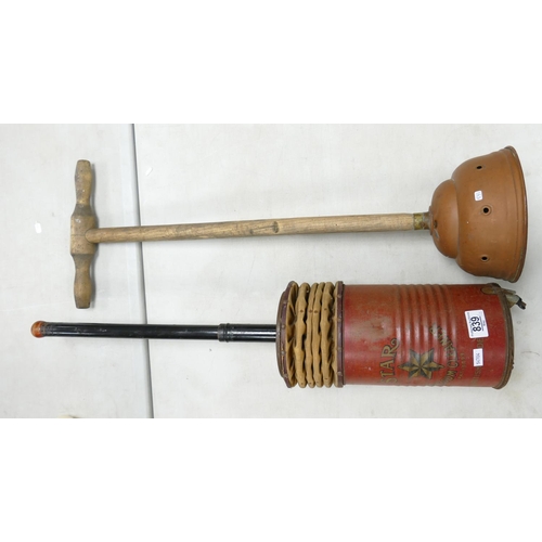 839 - Early 20th Century Hand Pump Star Branded Vacuum Cleaner & dolly tub pole(2)